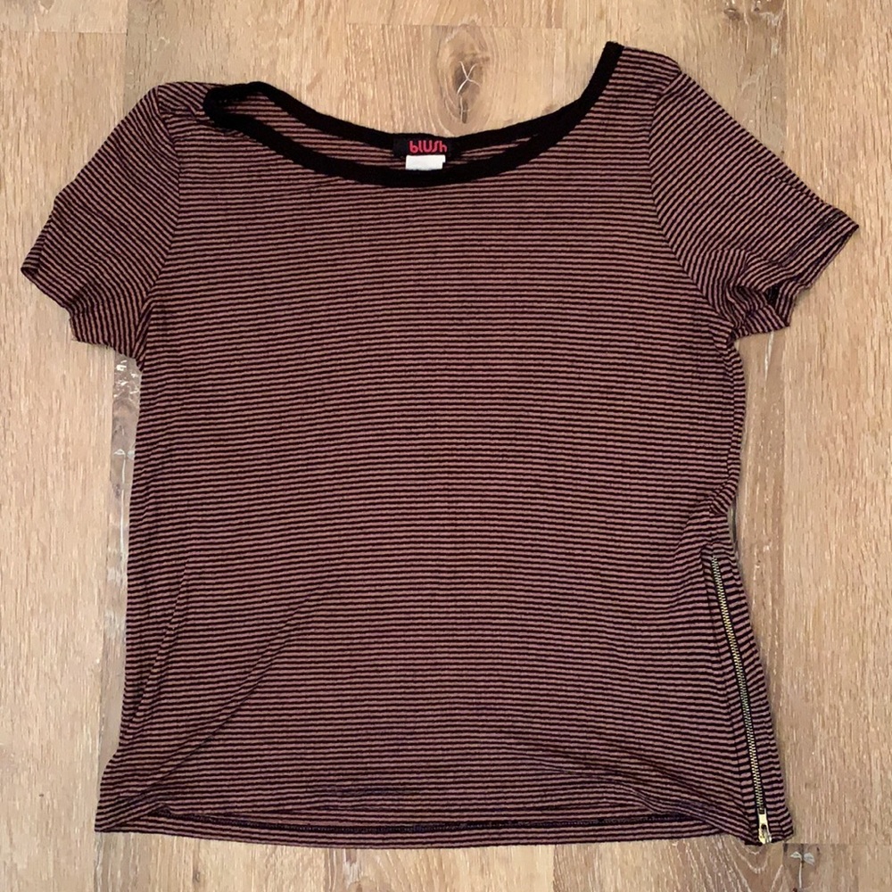 Vintage Blush Side Zip Striped Shirt Size Large Juniors